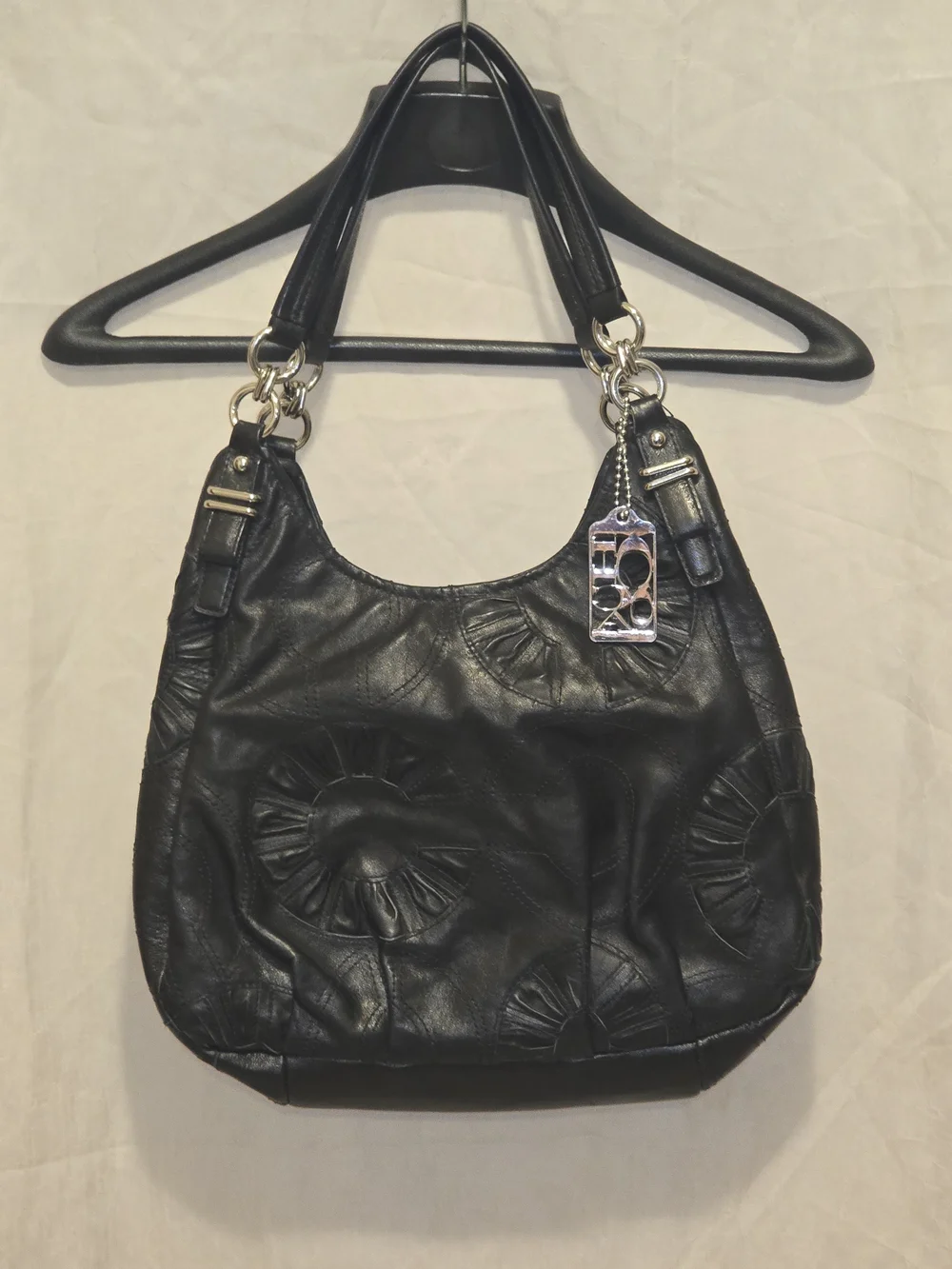 Coach Madison Embellished Op Art Maggie Black Leather Bag